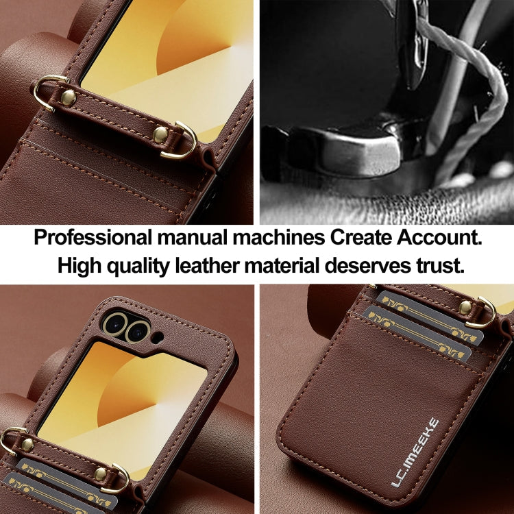 For Samsung Galaxy Z Flip6 LC.IMEEKE L1 Series Frosted Fine Texture PU Phone Case with Lanyard(Brown)
