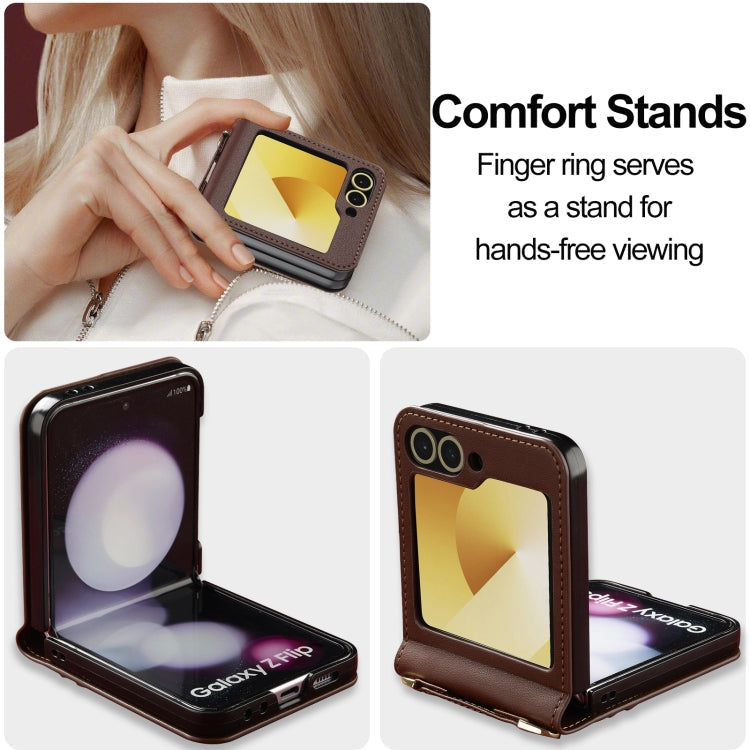 For Samsung Galaxy Z Flip6 LC.IMEEKE L1 Series Frosted Fine Texture PU Phone Case with Lanyard(Brown)