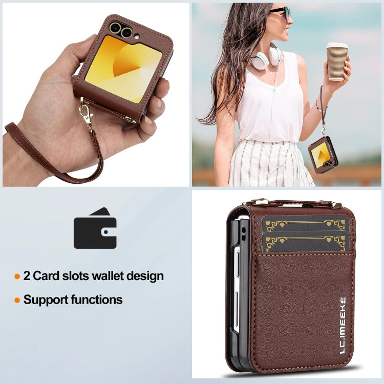 For Samsung Galaxy Z Flip6 LC.IMEEKE L1 Series Frosted Fine Texture PU Phone Case with Lanyard(Brown)