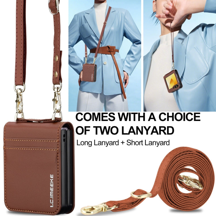 For Samsung Galaxy Z Flip6 LC.IMEEKE L1 Series Frosted Fine Texture PU Phone Case with Lanyard(Brown)