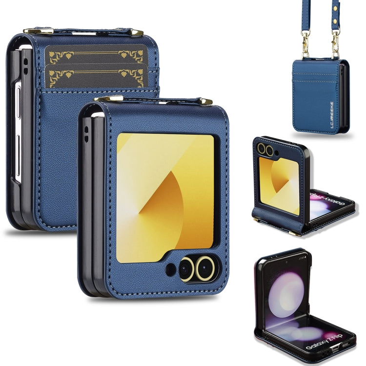 For Samsung Galaxy Z Flip6 LC.IMEEKE L1 Series Frosted Fine Texture PU Phone Case with Lanyard(Blue)