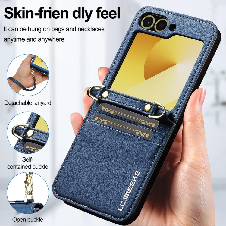 For Samsung Galaxy Z Flip6 LC.IMEEKE L1 Series Frosted Fine Texture PU Phone Case with Lanyard(Blue)