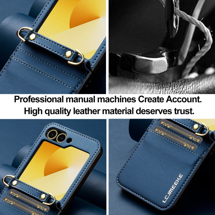 For Samsung Galaxy Z Flip6 LC.IMEEKE L1 Series Frosted Fine Texture PU Phone Case with Lanyard(Blue)