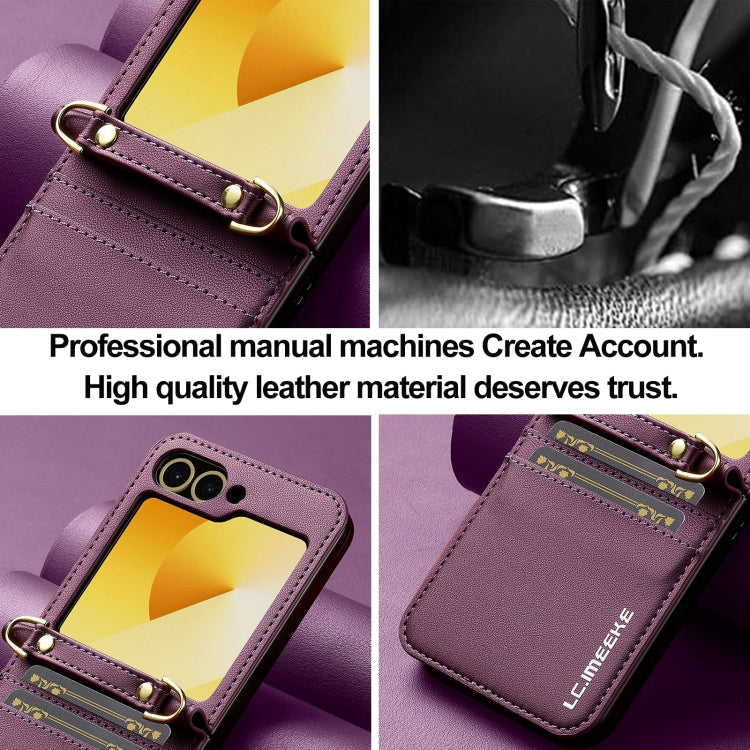 For Samsung Galaxy Z Flip6 LC.IMEEKE L1 Series Frosted Fine Texture PU Phone Case with Lanyard(Purple)