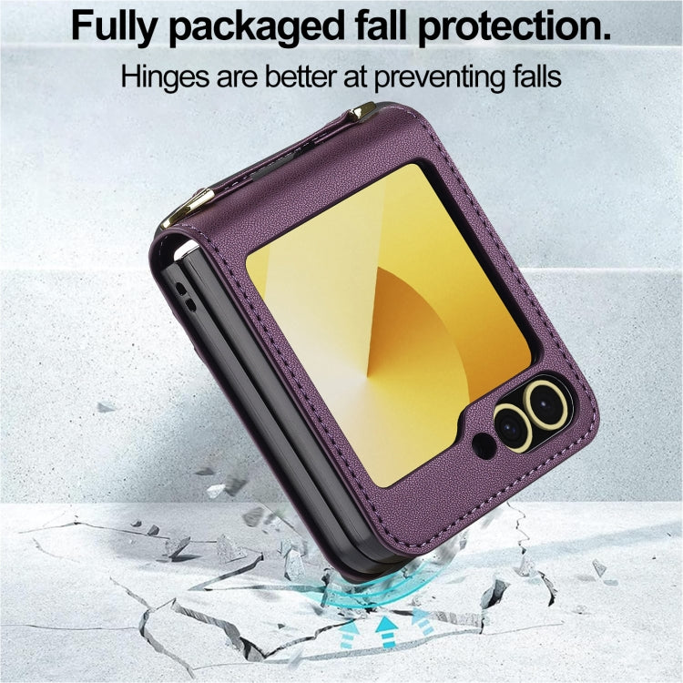 For Samsung Galaxy Z Flip6 LC.IMEEKE L1 Series Frosted Fine Texture PU Phone Case with Lanyard(Purple)