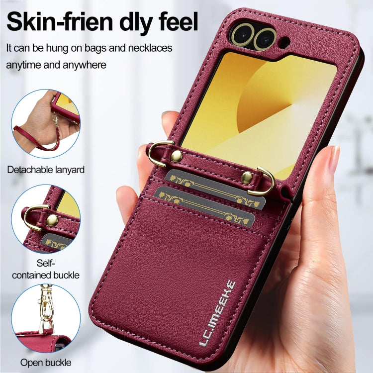 For Samsung Galaxy Z Flip6 LC.IMEEKE L1 Series Frosted Fine Texture PU Phone Case with Lanyard(Red)