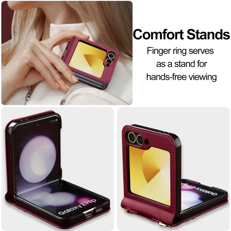 For Samsung Galaxy Z Flip6 LC.IMEEKE L1 Series Frosted Fine Texture PU Phone Case with Lanyard(Red)