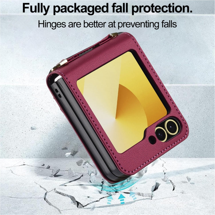 For Samsung Galaxy Z Flip6 LC.IMEEKE L1 Series Frosted Fine Texture PU Phone Case with Lanyard(Red)