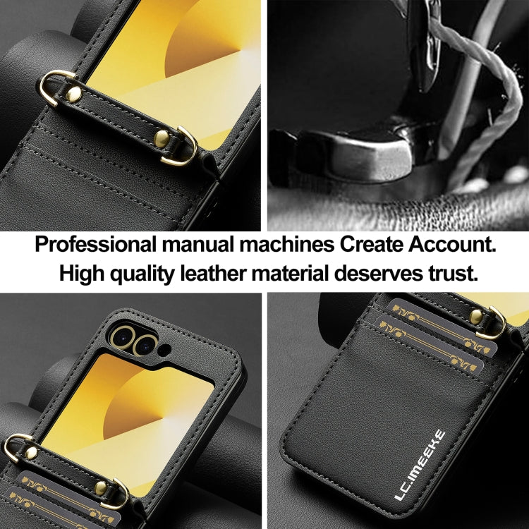 For Samsung Galaxy Z Flip5 LC.IMEEKE L1 Series Frosted Fine Texture PU Phone Case with Lanyard(Black)