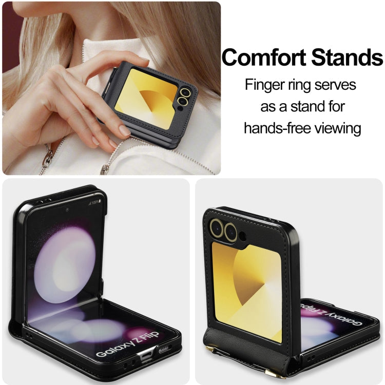 For Samsung Galaxy Z Flip5 LC.IMEEKE L1 Series Frosted Fine Texture PU Phone Case with Lanyard(Black)