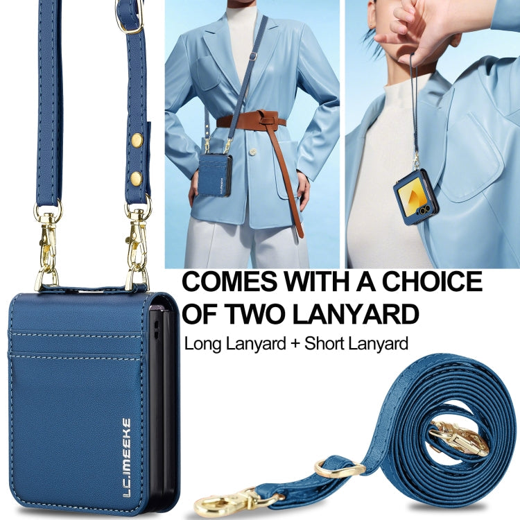 For Samsung Galaxy Z Flip5 LC.IMEEKE L1 Series Frosted Fine Texture PU Phone Case with Lanyard(Blue)