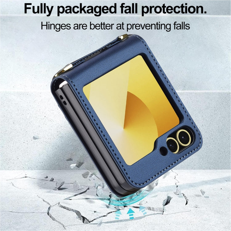 For Samsung Galaxy Z Flip5 LC.IMEEKE L1 Series Frosted Fine Texture PU Phone Case with Lanyard(Blue)