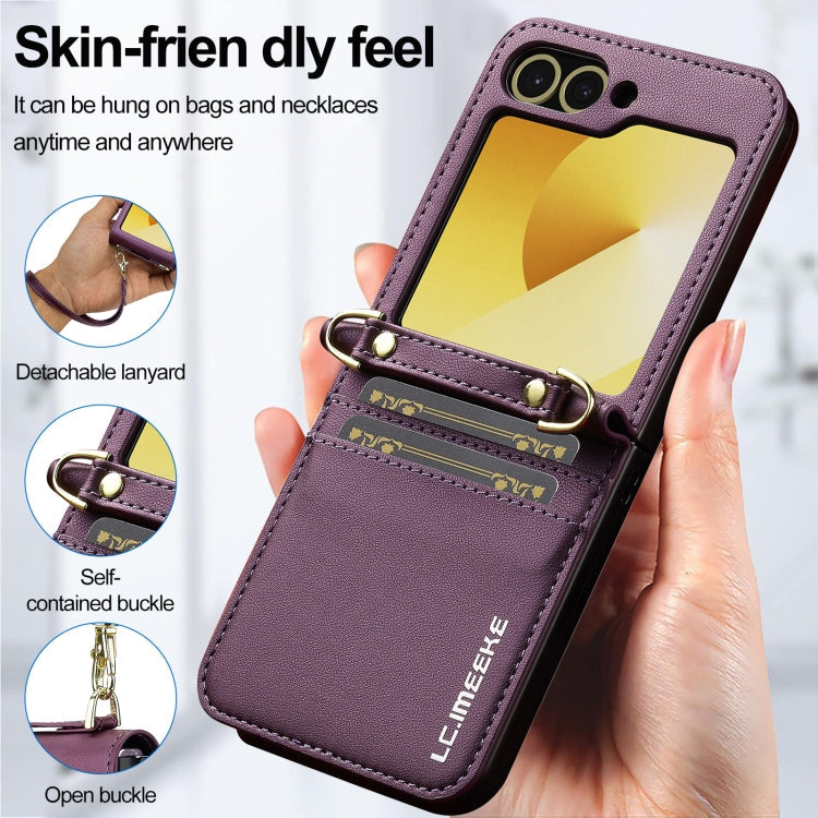 For Samsung Galaxy Z Flip5 LC.IMEEKE L1 Series Frosted Fine Texture PU Phone Case with Lanyard(Purple)