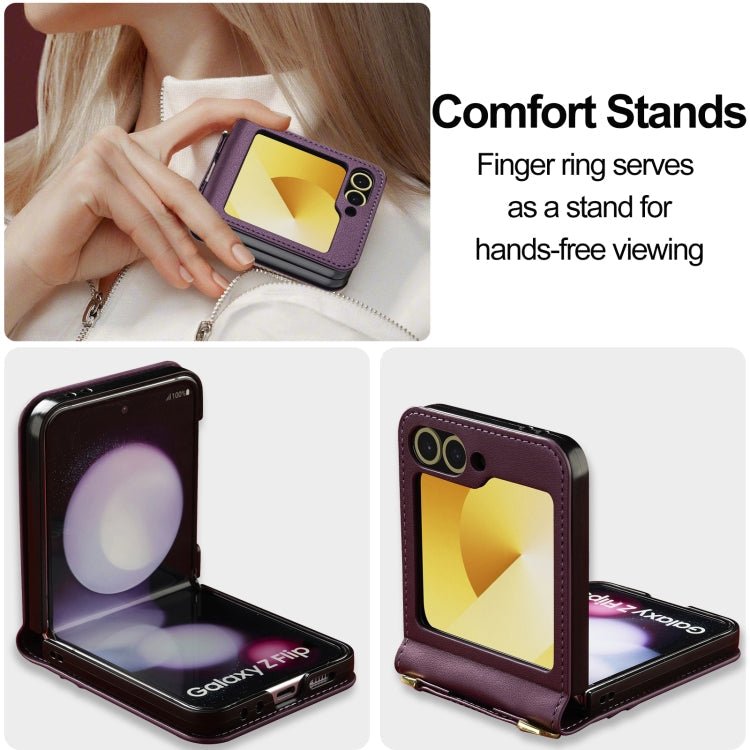 For Samsung Galaxy Z Flip5 LC.IMEEKE L1 Series Frosted Fine Texture PU Phone Case with Lanyard(Purple)