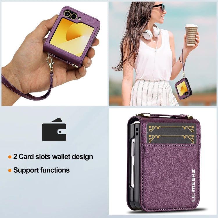 For Samsung Galaxy Z Flip5 LC.IMEEKE L1 Series Frosted Fine Texture PU Phone Case with Lanyard(Purple)