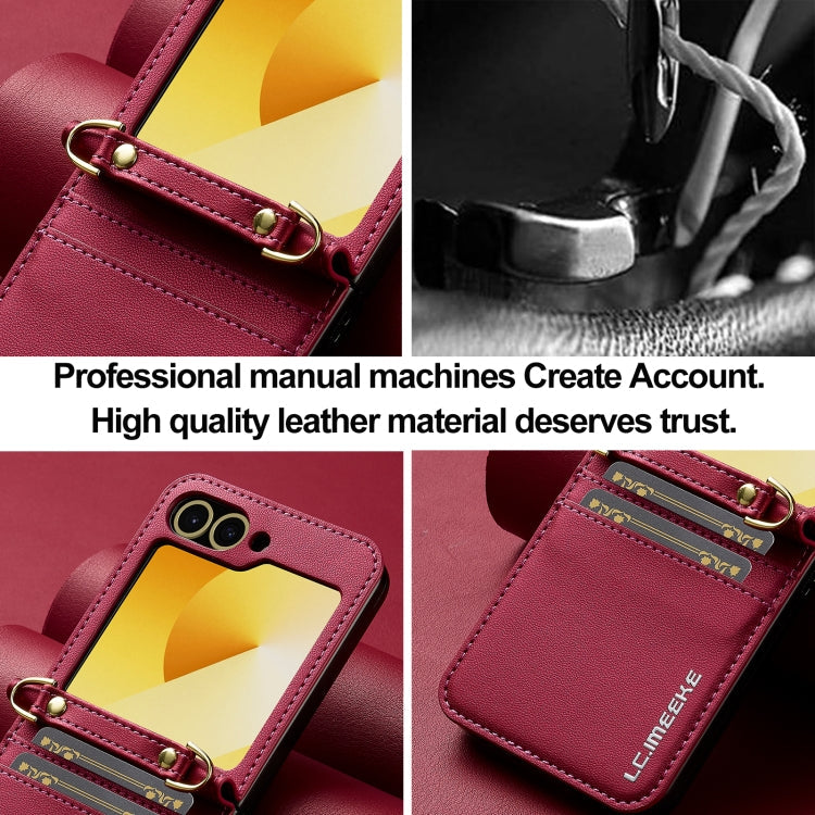 For Samsung Galaxy Z Flip5 LC.IMEEKE L1 Series Frosted Fine Texture PU Phone Case with Lanyard(Red)
