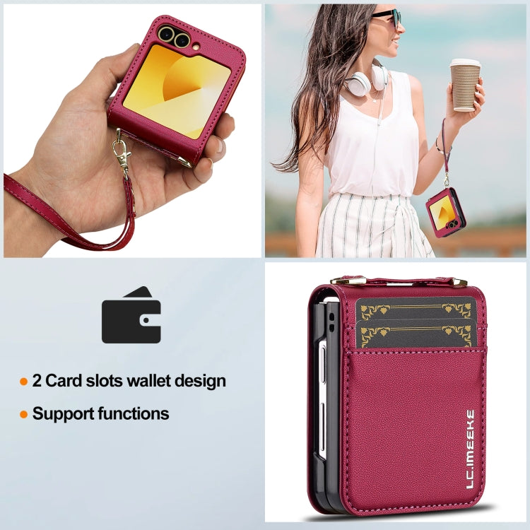 For Samsung Galaxy Z Flip5 LC.IMEEKE L1 Series Frosted Fine Texture PU Phone Case with Lanyard(Red)