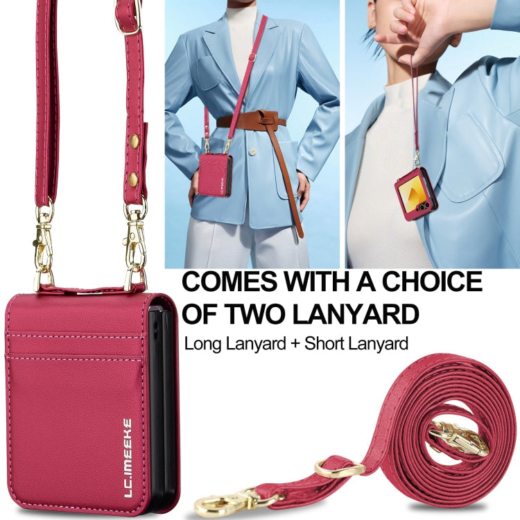 For Samsung Galaxy Z Flip5 LC.IMEEKE L1 Series Frosted Fine Texture PU Phone Case with Lanyard(Red)