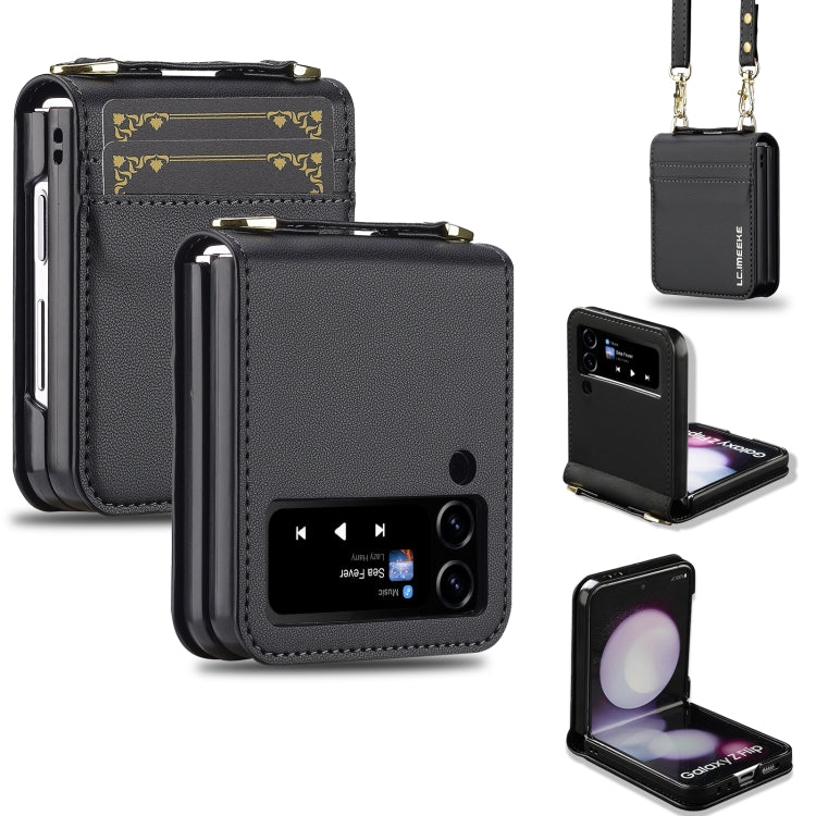 For Samsung Galaxy Z Flip3 5G LC.IMEEKE L1 Series Frosted Fine Texture PU Phone Case with Lanyard(Black)
