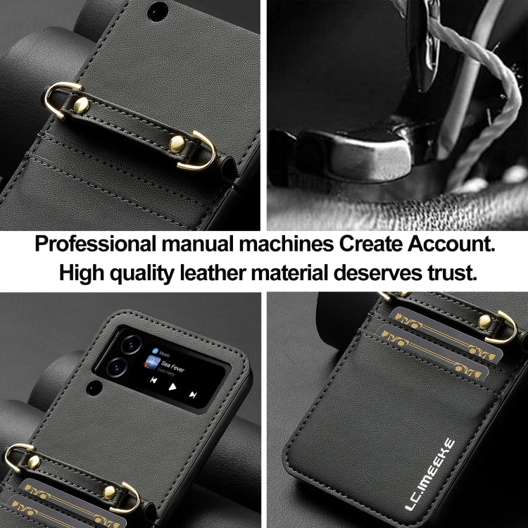 For Samsung Galaxy Z Flip3 5G LC.IMEEKE L1 Series Frosted Fine Texture PU Phone Case with Lanyard(Black)