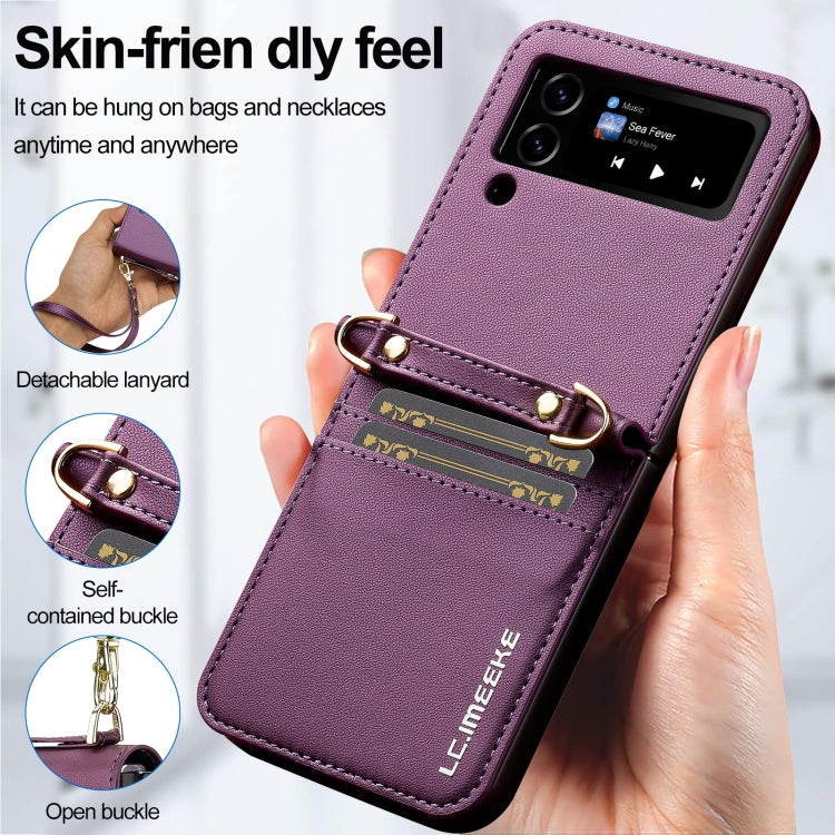 For Samsung Galaxy Z Flip3 5G LC.IMEEKE L1 Series Frosted Fine Texture PU Phone Case with Lanyard(Purple)