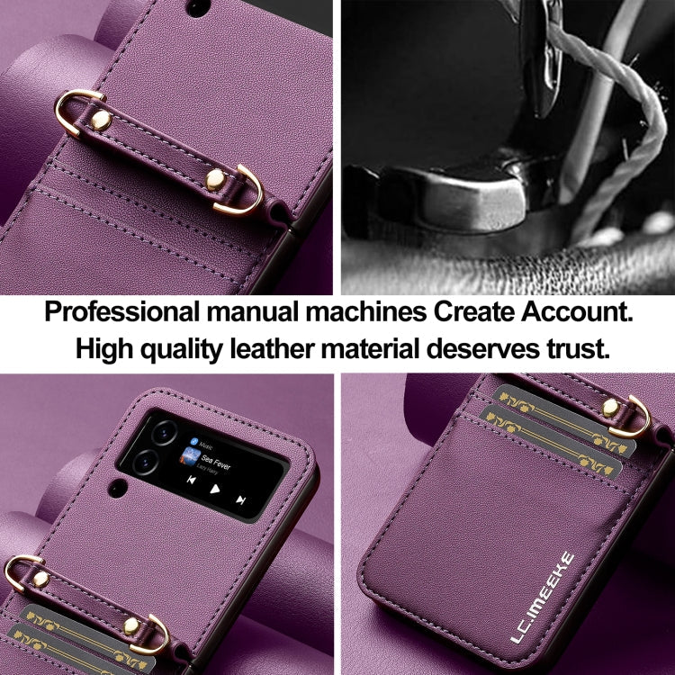 For Samsung Galaxy Z Flip3 5G LC.IMEEKE L1 Series Frosted Fine Texture PU Phone Case with Lanyard(Purple)