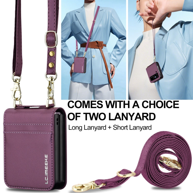 For Samsung Galaxy Z Flip3 5G LC.IMEEKE L1 Series Frosted Fine Texture PU Phone Case with Lanyard(Purple)
