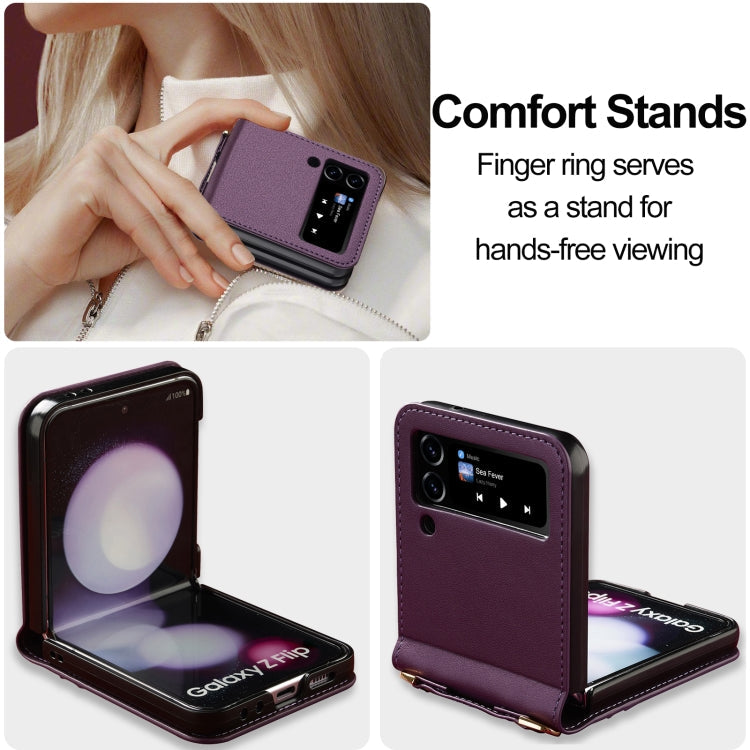 For Samsung Galaxy Z Flip3 5G LC.IMEEKE L1 Series Frosted Fine Texture PU Phone Case with Lanyard(Purple)