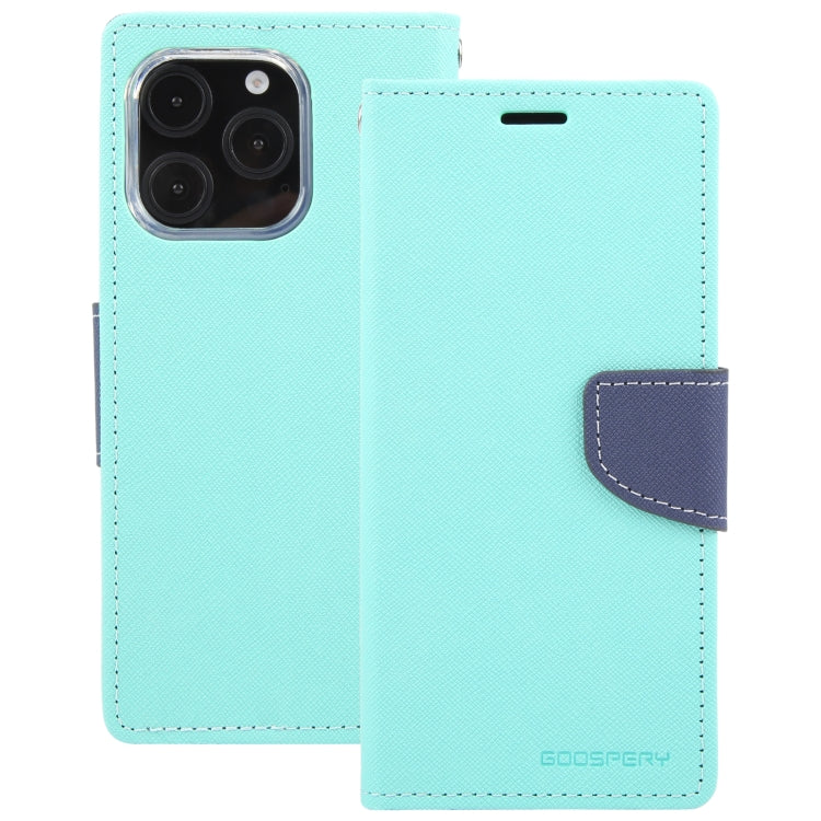 For iPhone 16 Pro Max GOOSPERY FANCY DIARY Cross Texture Leather Phone Case(Mint Green)