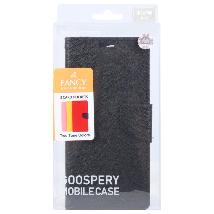 For iPhone 16 Pro GOOSPERY FANCY DIARY Cross Texture Leather Phone Case(Black)