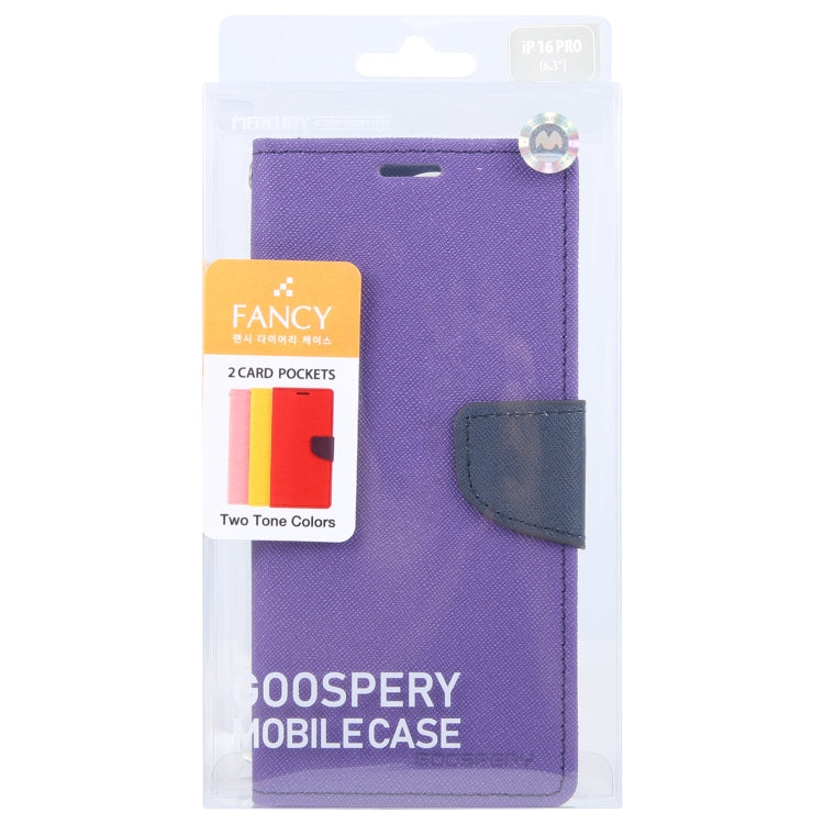 For iPhone 16 Pro GOOSPERY FANCY DIARY Cross Texture Leather Phone Case(Purple)