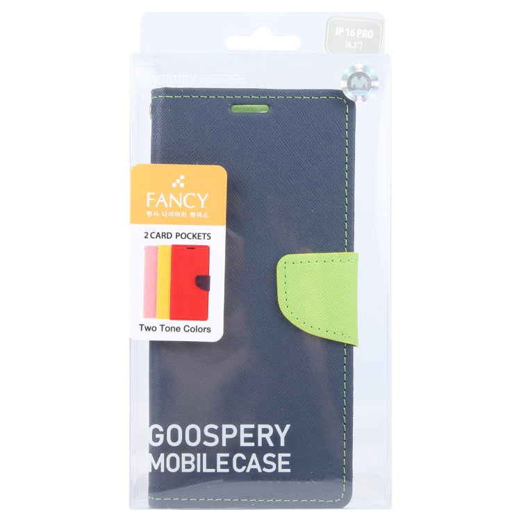 For iPhone 16 Pro GOOSPERY FANCY DIARY Cross Texture Leather Phone Case(Navy Blue)