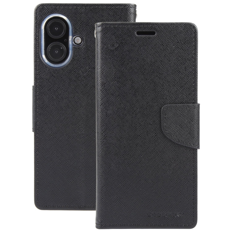 For iPhone 16 Plus GOOSPERY FANCY DIARY Cross Texture Leather Phone Case(Black)