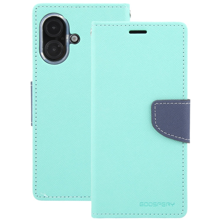 For iPhone 16 Plus GOOSPERY FANCY DIARY Cross Texture Leather Phone Case(Mint Green)