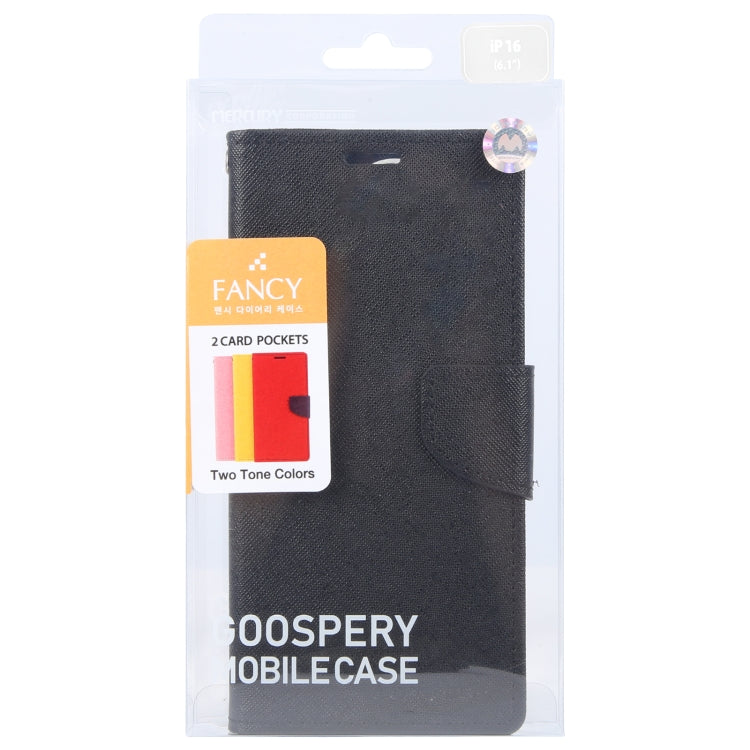 For iPhone 16 GOOSPERY FANCY DIARY Cross Texture Leather Phone Case(Black)