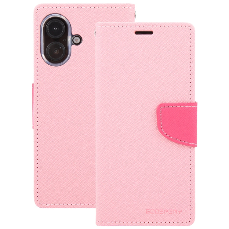 For iPhone 16 GOOSPERY FANCY DIARY Cross Texture Leather Phone Case(Pink)