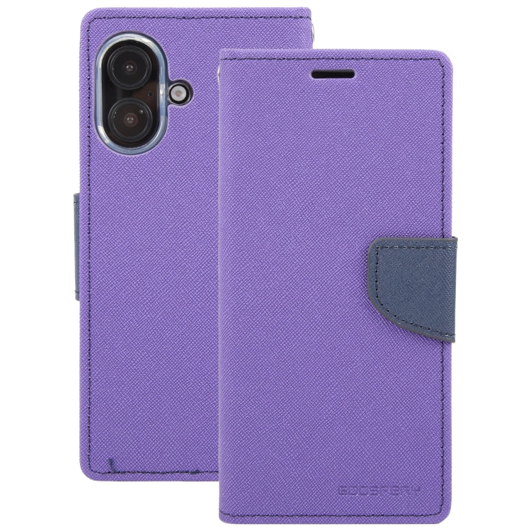 For iPhone 16 GOOSPERY FANCY DIARY Cross Texture Leather Phone Case(Purple)