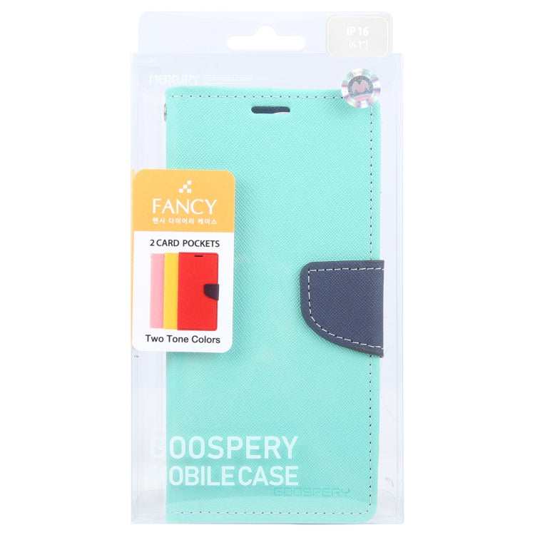 For iPhone 16 GOOSPERY FANCY DIARY Cross Texture Leather Phone Case(Mint Green)