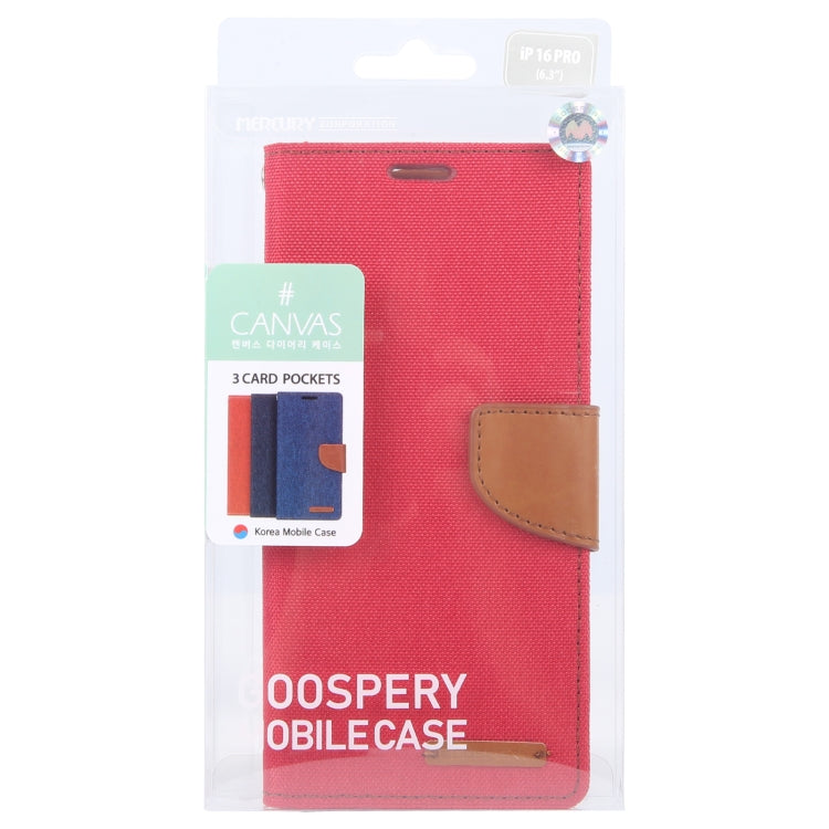 For iPhone 16 Pro Max GOOSPERY CANVAS DIARY Fabric Texture Flip Leather Phone Case(Red)