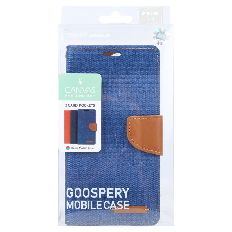 For iPhone 16 Pro GOOSPERY CANVAS DIARY Fabric Texture Flip Leather Phone Case(Blue)