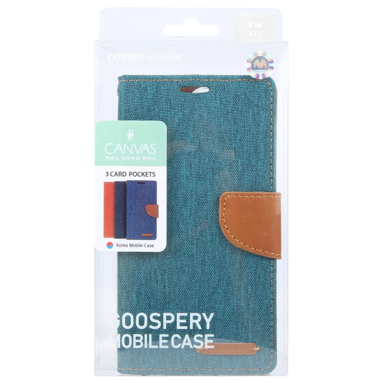 For iPhone 16 GOOSPERY CANVAS DIARY Fabric Texture Flip Leather Phone Case(Green)