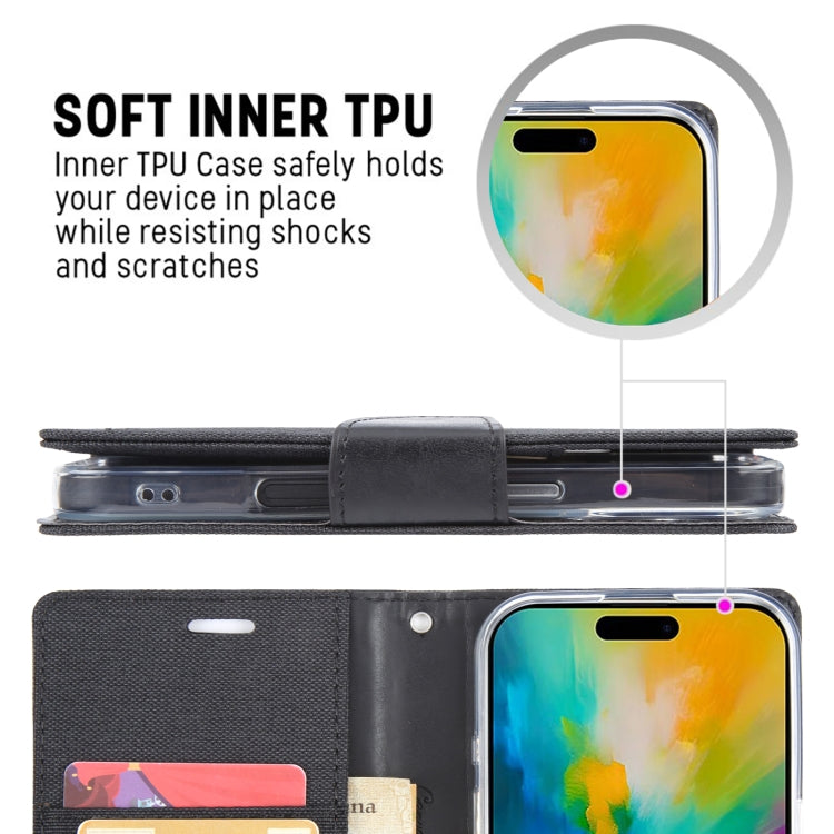 For iPhone 16 Plus GOOSPERY CANVAS DIARY Fabric Texture Flip Leather Phone Case(Blue)