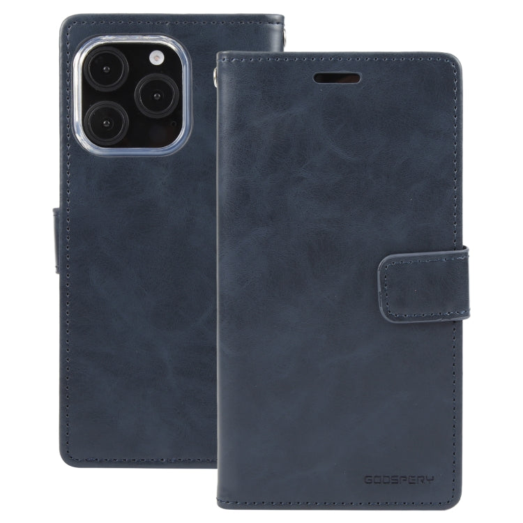 For iPhone 16 Pro Max GOOSPERY BLUE MOON Crazy Horse Texture Leather Phone Case(Dark Blue)