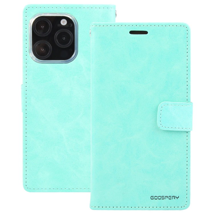 For iPhone 16 Pro Max GOOSPERY BLUE MOON Crazy Horse Texture Leather Phone Case(Mint Green)