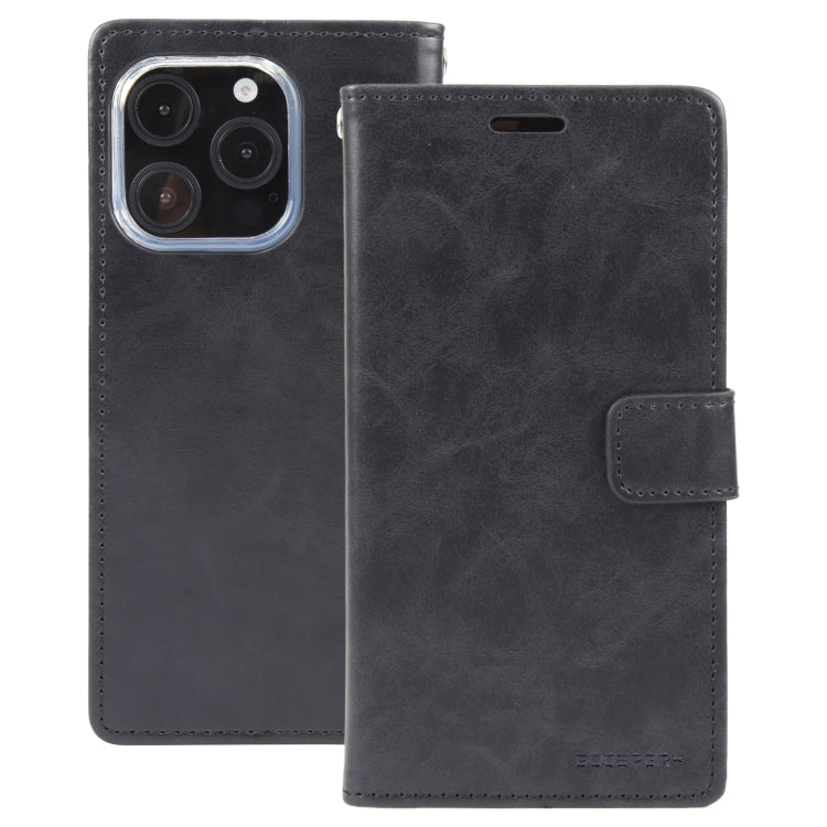 For iPhone 16 Pro GOOSPERY BLUE MOON Crazy Horse Texture Leather Phone Case(Black)