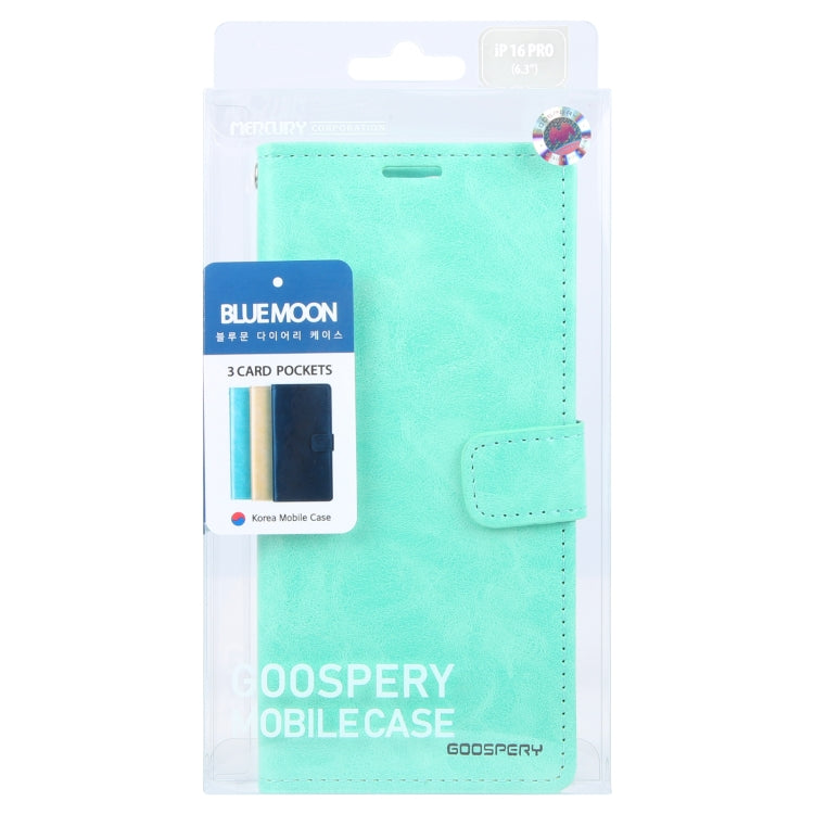 For iPhone 16 Pro GOOSPERY BLUE MOON Crazy Horse Texture Leather Phone Case(Mint Green)