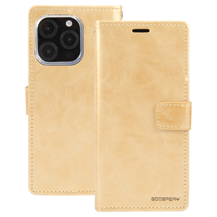 For iPhone 16 Pro GOOSPERY BLUE MOON Crazy Horse Texture Leather Phone Case(Gold)