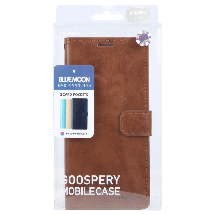 For iPhone 16 Pro GOOSPERY BLUE MOON Crazy Horse Texture Leather Phone Case(Brown)