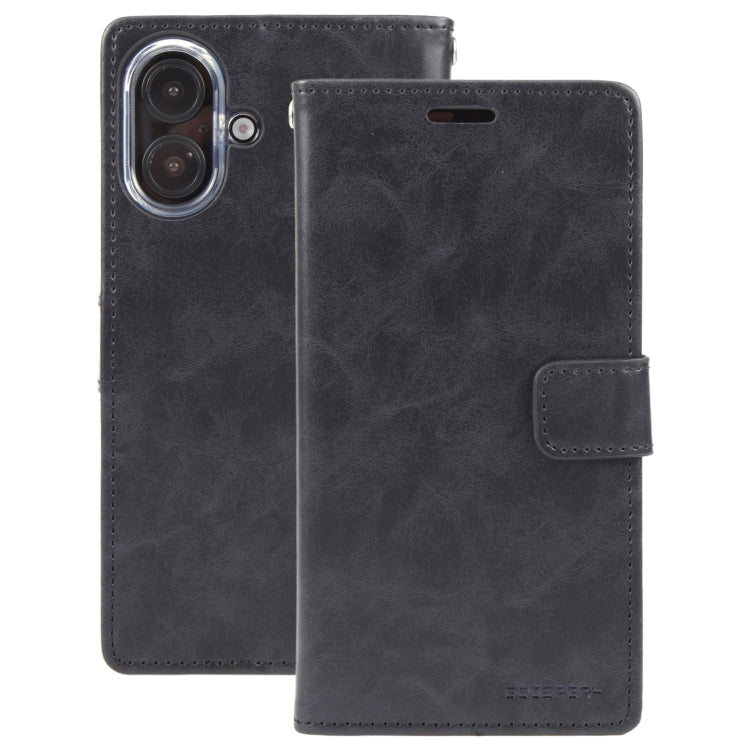 For iPhone 16 Plus GOOSPERY BLUE MOON Crazy Horse Texture Leather Phone Case(Black)