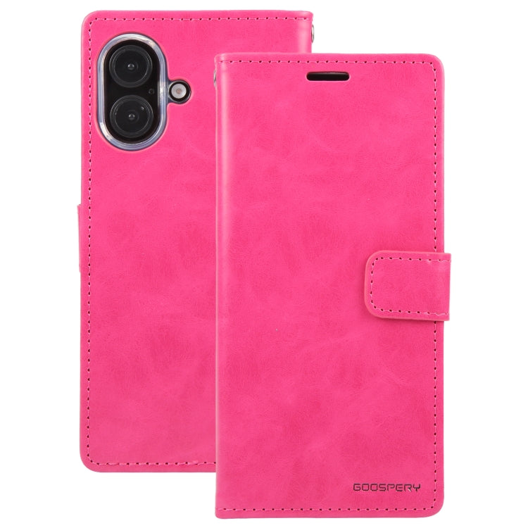 For iPhone 16 Plus GOOSPERY BLUE MOON Crazy Horse Texture Leather Phone Case(Rose Red)